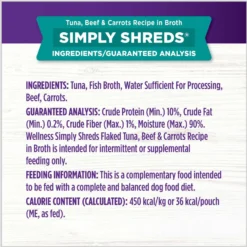 Wellness Bowl Boosters Simply Shreds Tuna, Beef & Carrots Natural Grain-Free Wet Dog Food Mixer Or Topper, 2.8-oz Pouch, Case Of 12 -Pawsphoria Sales Store 120809 PT7. AC SS1800 V1673035374