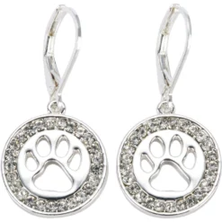 Pet Friends Pave Paw Cutout Drop Earrings