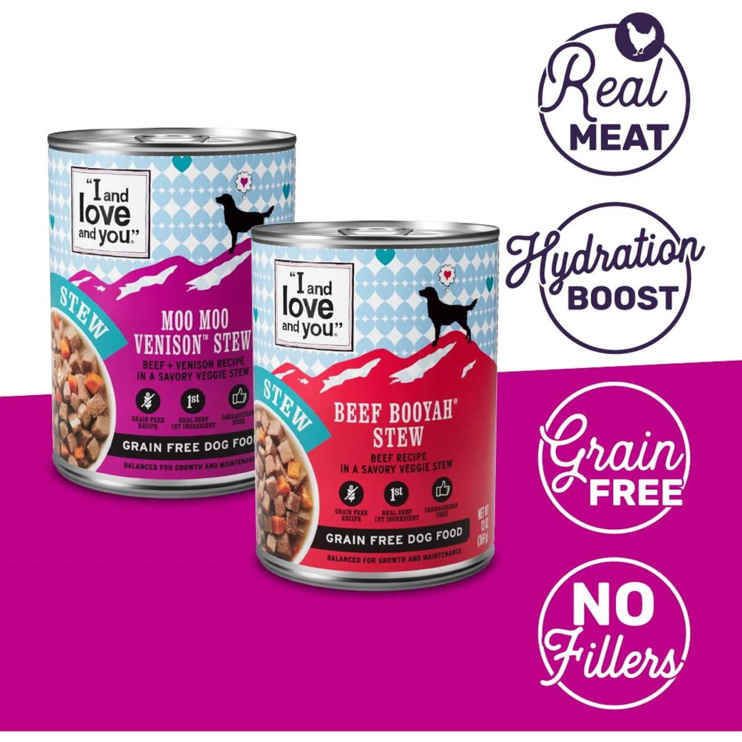 I And Love And You Beef Booyah And Moo Moo Venison Stew Grain-Free Combo Pack Canned Dog Food 2 I And Love And You Beef Booyah And Moo Moo Venison Stew Grain-Free Combo Pack Canned Dog Food - Image 2