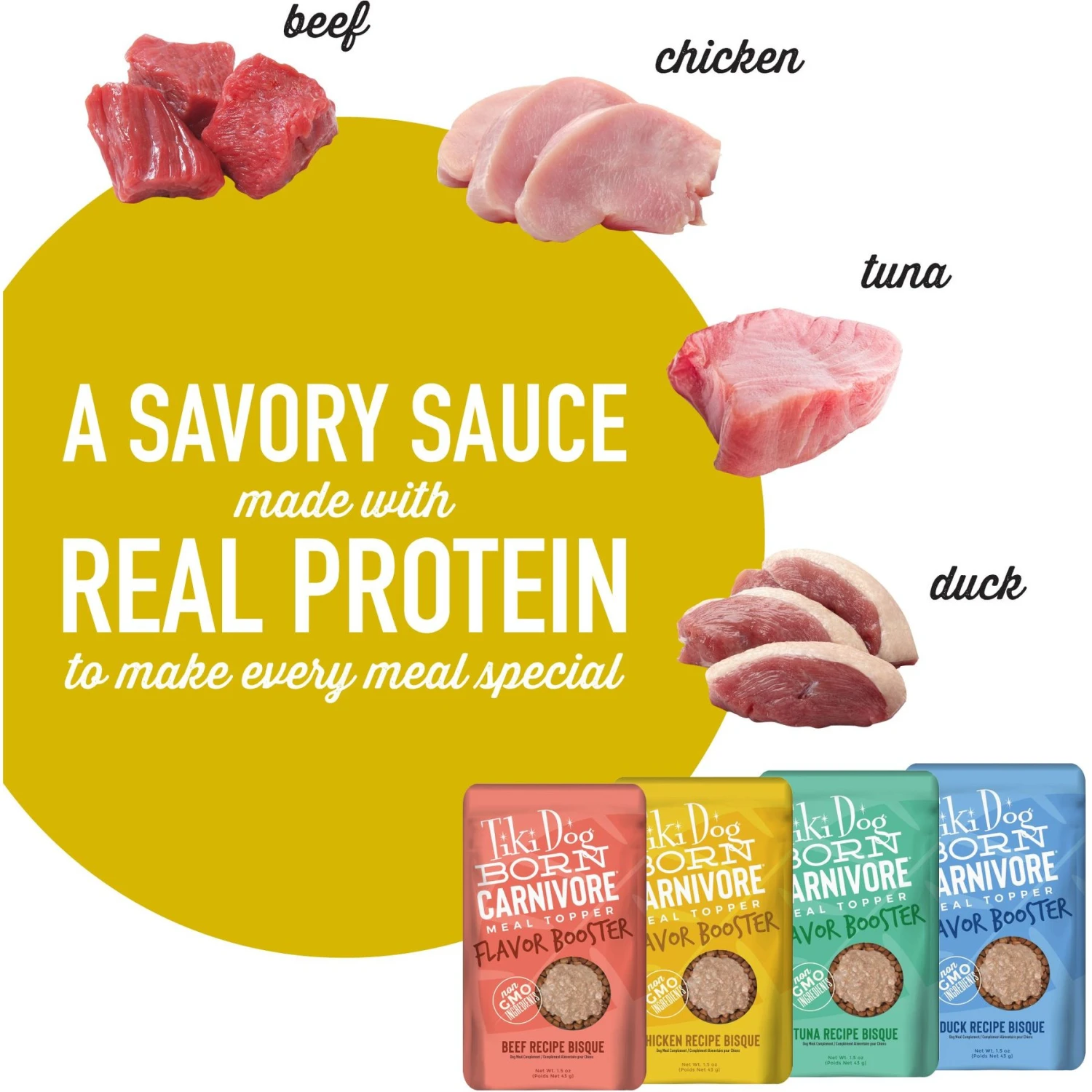 Tiki Dog Born Carnivore Flavor Booster Bisque Variety Pack Non-GMO Wet Dog Food Topper, 1.5-oz Pouch, Case Of 12 6 Tiki Dog Born Carnivore Flavor Booster Bisque Variety Pack Non-GMO Wet Dog Food Topper, 1.5-oz Pouch, Case Of 12 - Image 6