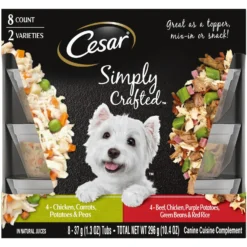 Cesar Simply Crafted Variety Pack Chicken, Carrots, Potatoes & Peas & Beef, Chicken, Purple Potatoes, Green Beans & Red Rice Adult Wet Dog Food Topper
