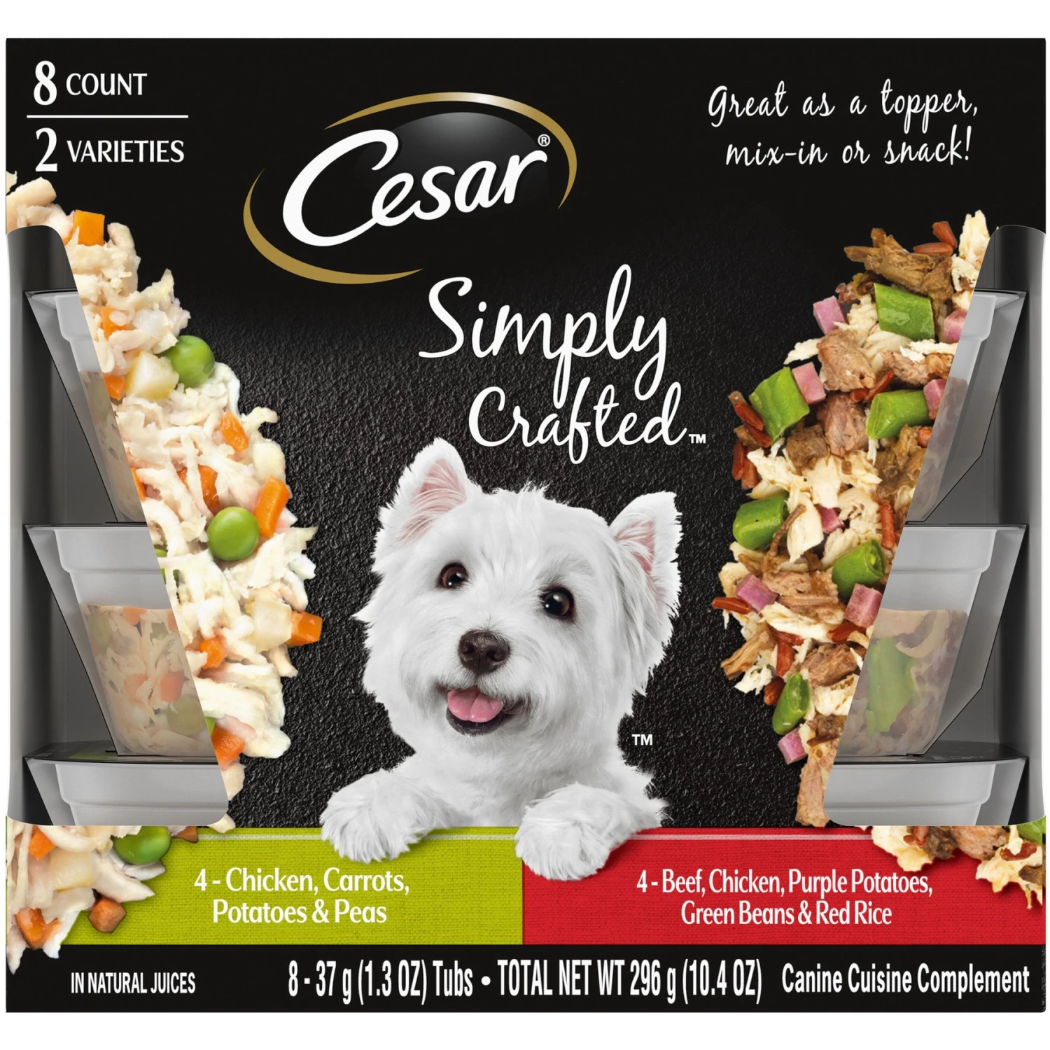 Cesar Simply Crafted Variety Pack Chicken, Carrots, Potatoes & Peas & Beef, Chicken, Purple Potatoes, Green Beans & Red Rice Adult Wet Dog Food Topper 1 Cesar Simply Crafted Variety Pack Chicken, Carrots, Potatoes & Peas & Beef, Chicken, Purple Potatoes, Green Beans & Red Rice Adult Wet Dog Food Topper