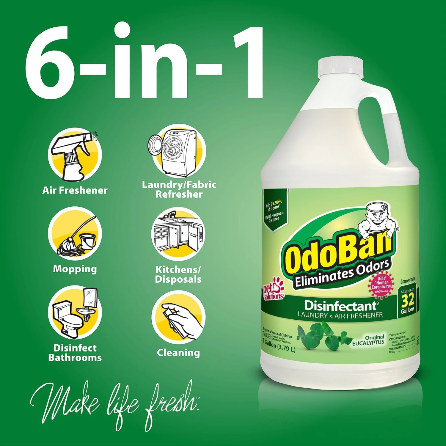 OdoBan Disinfectant Laundry & Air Freshener Concentrate, Eucalyptus Scent 4 OdoBan Disinfectant Laundry & Air Freshener Concentrate, Eucalyptus Scent - Image 4