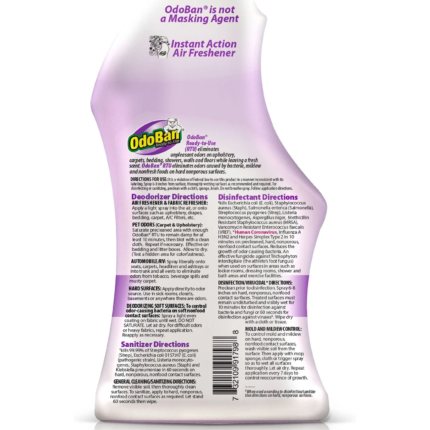 OdoBan Disinfectant Fabric & Air Freshener Spray, Lavender Scent 2 OdoBan Disinfectant Fabric & Air Freshener Spray, Lavender Scent - Image 2