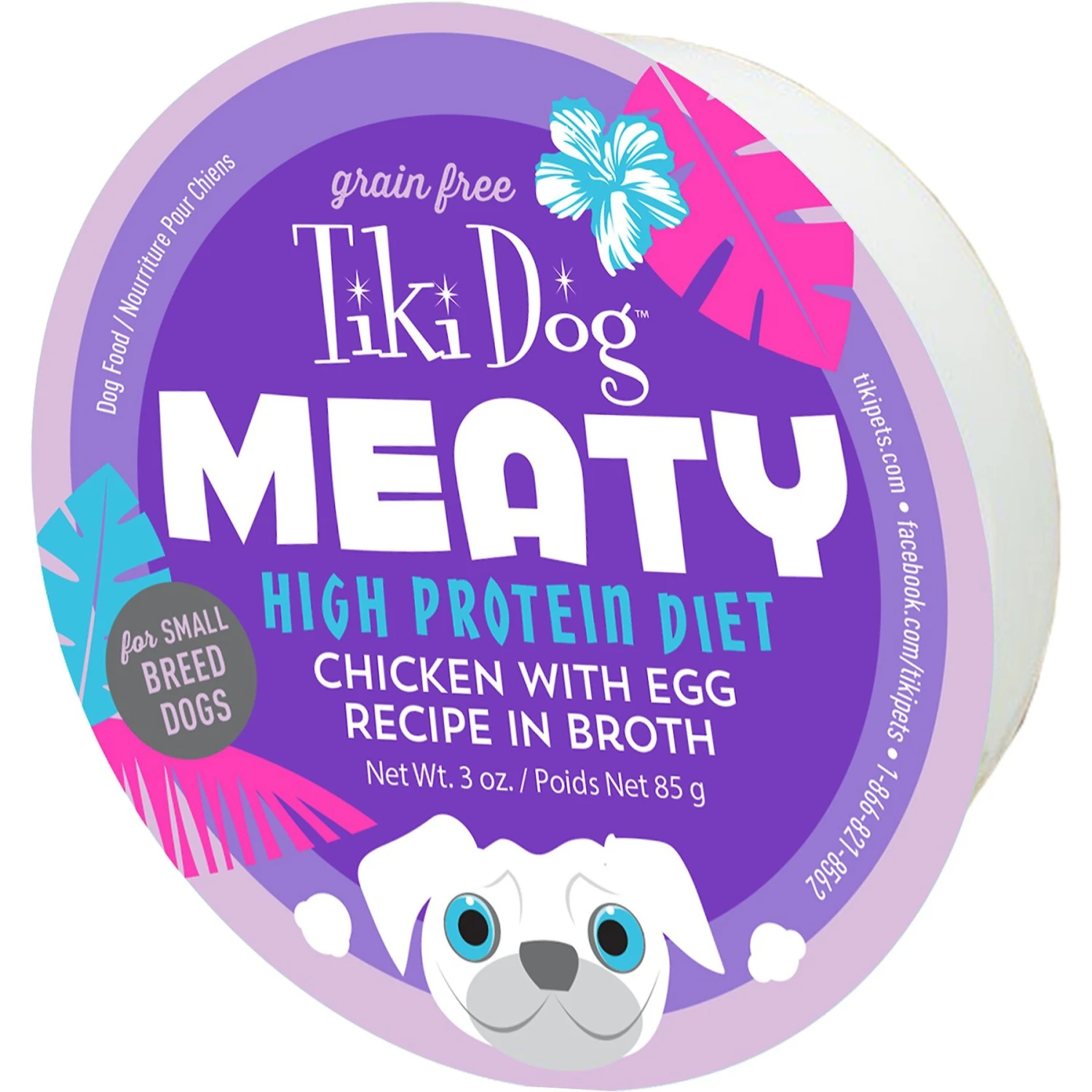 Tiki Dog Meaty High Protein Diet Chicken With Egg Recipe In Broth Grain-Free Wet Dog Food, 3-oz Cup, Case Of 4 1 Tiki Dog Meaty High Protein Diet Chicken With Egg Recipe In Broth Grain-Free Wet Dog Food, 3-oz Cup, Case Of 4