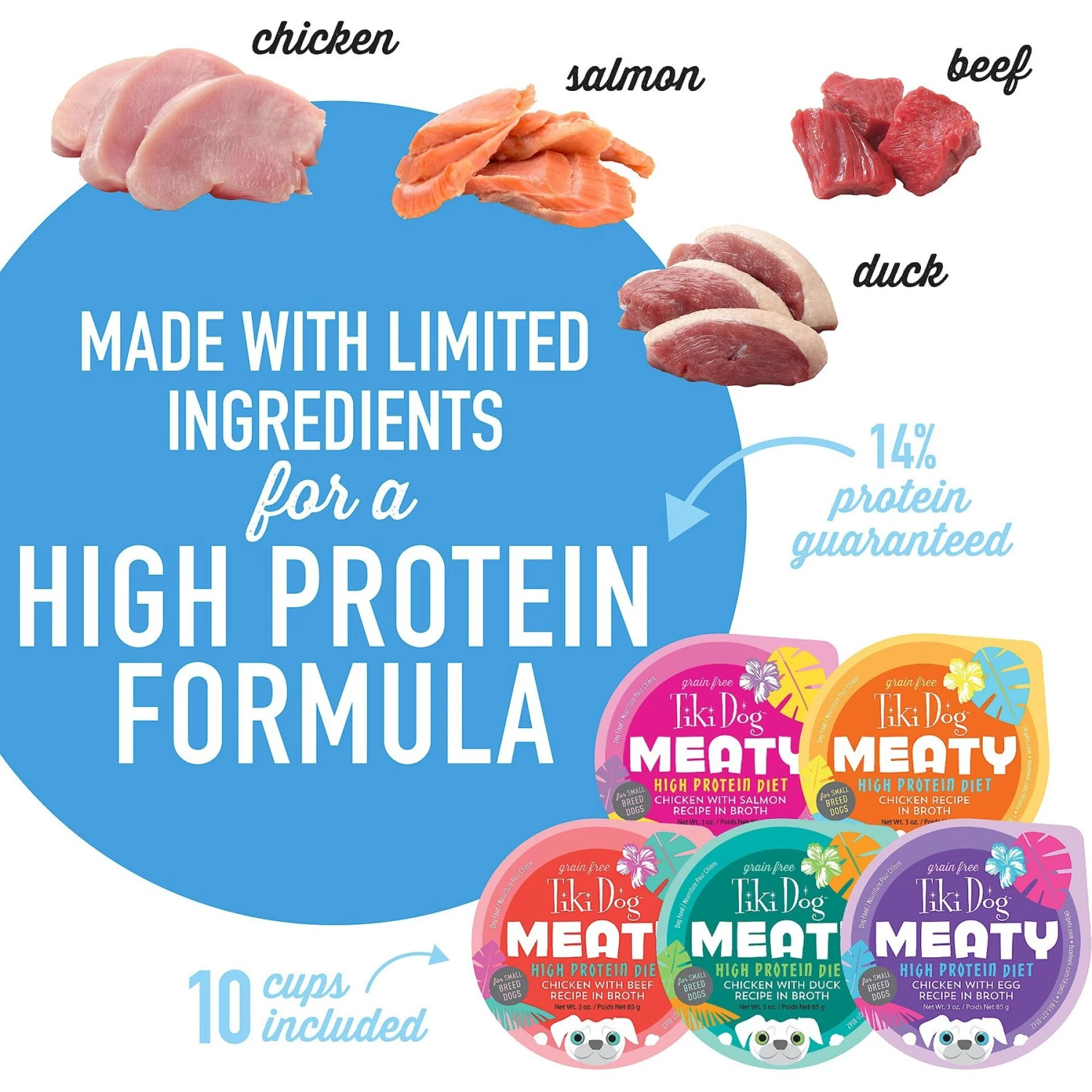 Tiki Dog Meaty High Protein Diet Variety Pack Grain-Free Wet Dog Food, 3-oz Cup, Case Of 10 5 Tiki Dog Meaty High Protein Diet Variety Pack Grain-Free Wet Dog Food, 3-oz Cup, Case Of 10 - Image 5