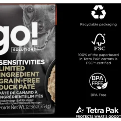Go! Solutions Sensitivities Limited Ingredient Grain-Free Duck Pate Dog Food -Pawsphoria Sales Store 220096 PT6. AC SS1800 V1683562696