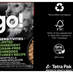 Go! Solutions Sensitivities Limited Ingredient Grain-Free Shredded Turkey Dog Food -Pawsphoria Sales Store 220097 PT6. AC SS1800 V1683562710