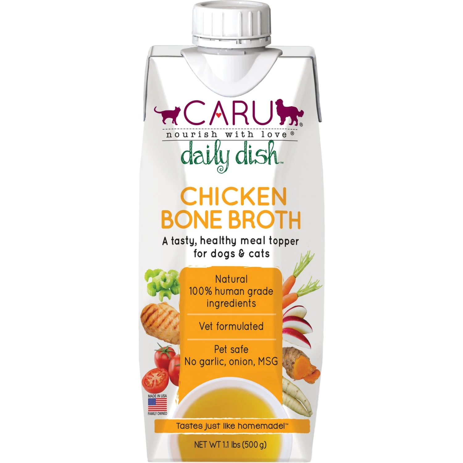 Caru Daily Dish Chicken Broth Human-Grade Dog & Cat Wet Food Topper, 1.1-lb Bottle 1 Caru Daily Dish Chicken Broth Human-Grade Dog & Cat Wet Food Topper, 1.1-lb Bottle