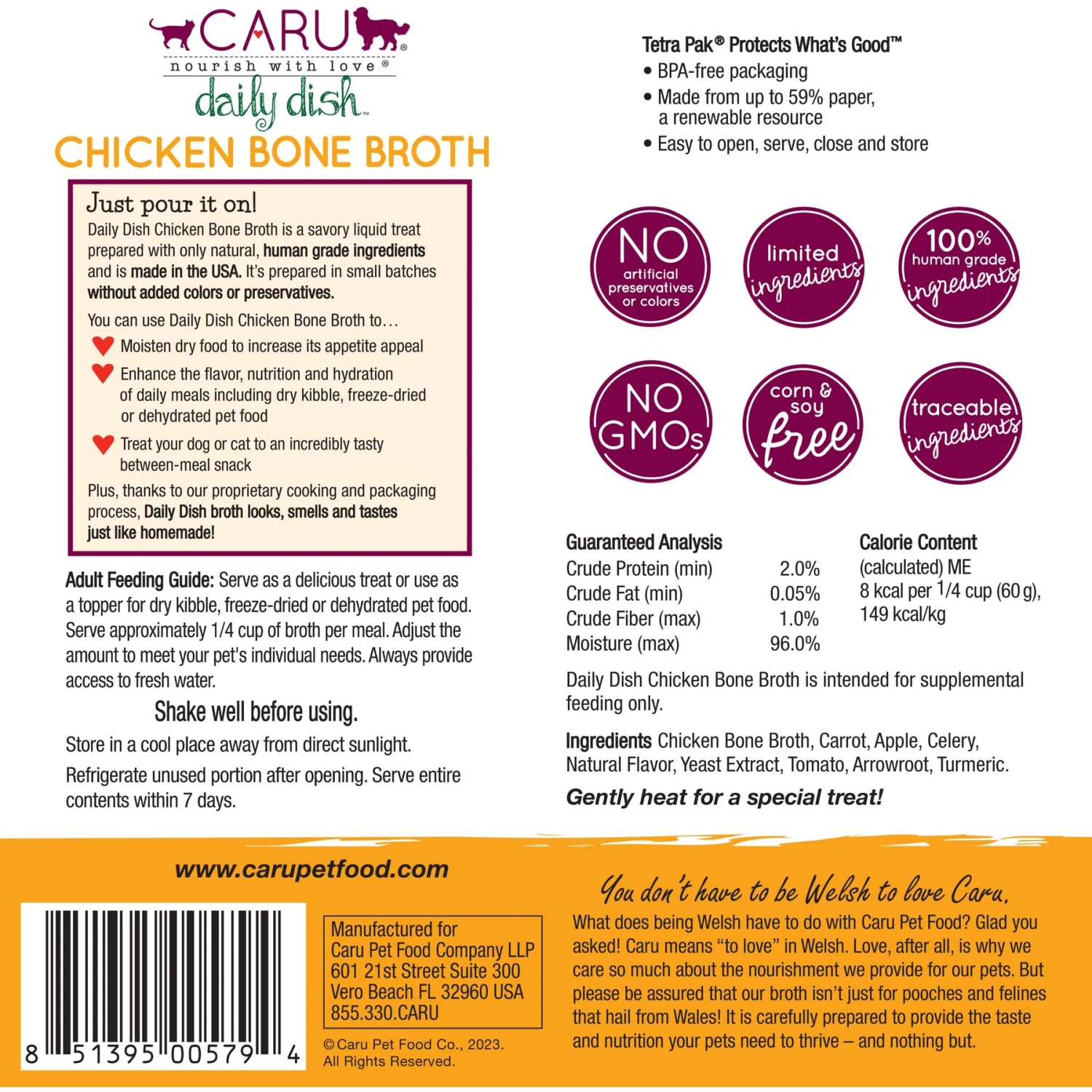 Caru Daily Dish Chicken Broth Human-Grade Dog & Cat Wet Food Topper, 1.1-lb Bottle 3 Caru Daily Dish Chicken Broth Human-Grade Dog & Cat Wet Food Topper, 1.1-lb Bottle - Image 3