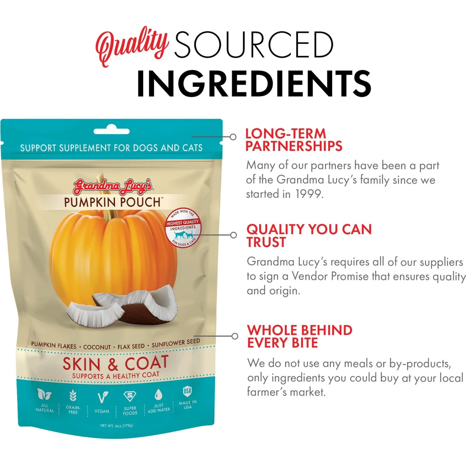 Grandma Lucy's Pumpkin Pouch Skin & Coat Freeze-Dried Dog & Cat Food Topper, 6-oz Bag 4 Grandma Lucy's Pumpkin Pouch Skin & Coat Freeze-Dried Dog & Cat Food Topper, 6-oz Bag - Image 4