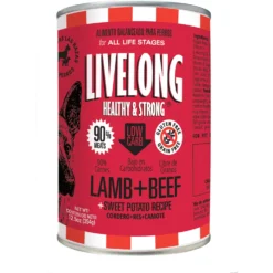 Livelong Healthy & Strong Lamb, Beef & Sweet Potato Recipe Wet Dog Food, 12.5-oz Can, Case Of 12