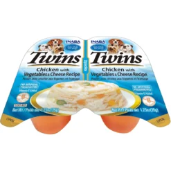 Inaba Twins Chicken With Vegetables & Cheese Recipe Grain-Free Dog Food Topper, 1.23-oz, Pack Of 2