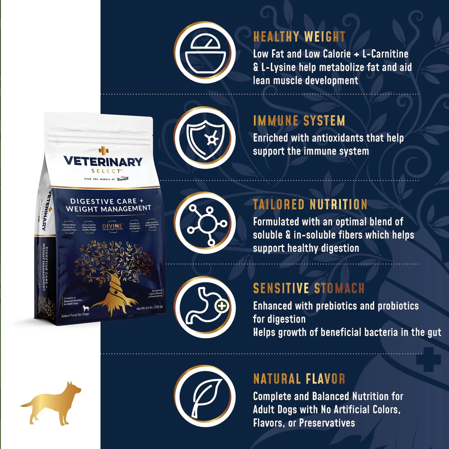 Veterinary Select Digestive Care + Weight Management Dry Dog Food, 8.5-lb Bag 4 Veterinary Select Digestive Care + Weight Management Dry Dog Food, 8.5-lb Bag - Image 4