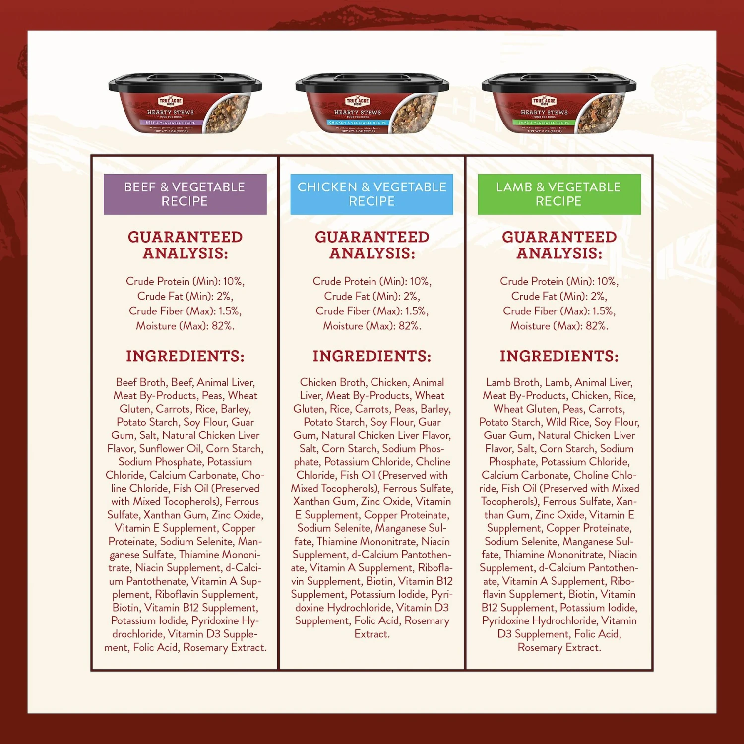 True Acre Foods Hearty Stews Variety Pack, Chicken & Vegetable Recipe, Lamb & Vegetable Recipe, Beef & Vegetable Recipe Wet Dog Food 5 True Acre Foods Hearty Stews Variety Pack, Chicken & Vegetable Recipe, Lamb & Vegetable Recipe, Beef & Vegetable Recipe Wet Dog Food - Image 5