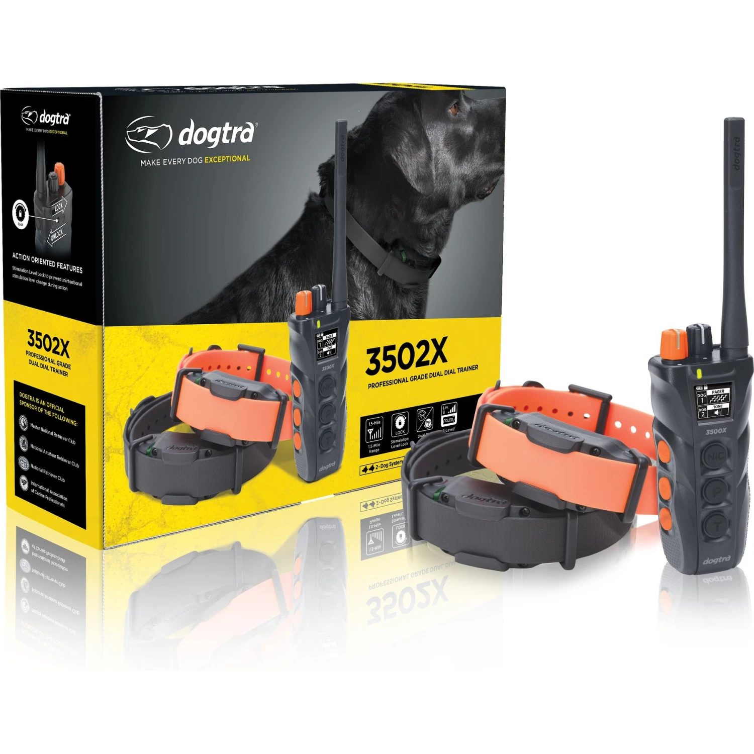 Dogtra 3502X Training E-Collar Waterproof Rechargeable 1.5-mile Range Dog Remote, Black/Orange 1 Dogtra 3502X Training E-Collar Waterproof Rechargeable 1.5-mile Range Dog Remote, Black/Orange