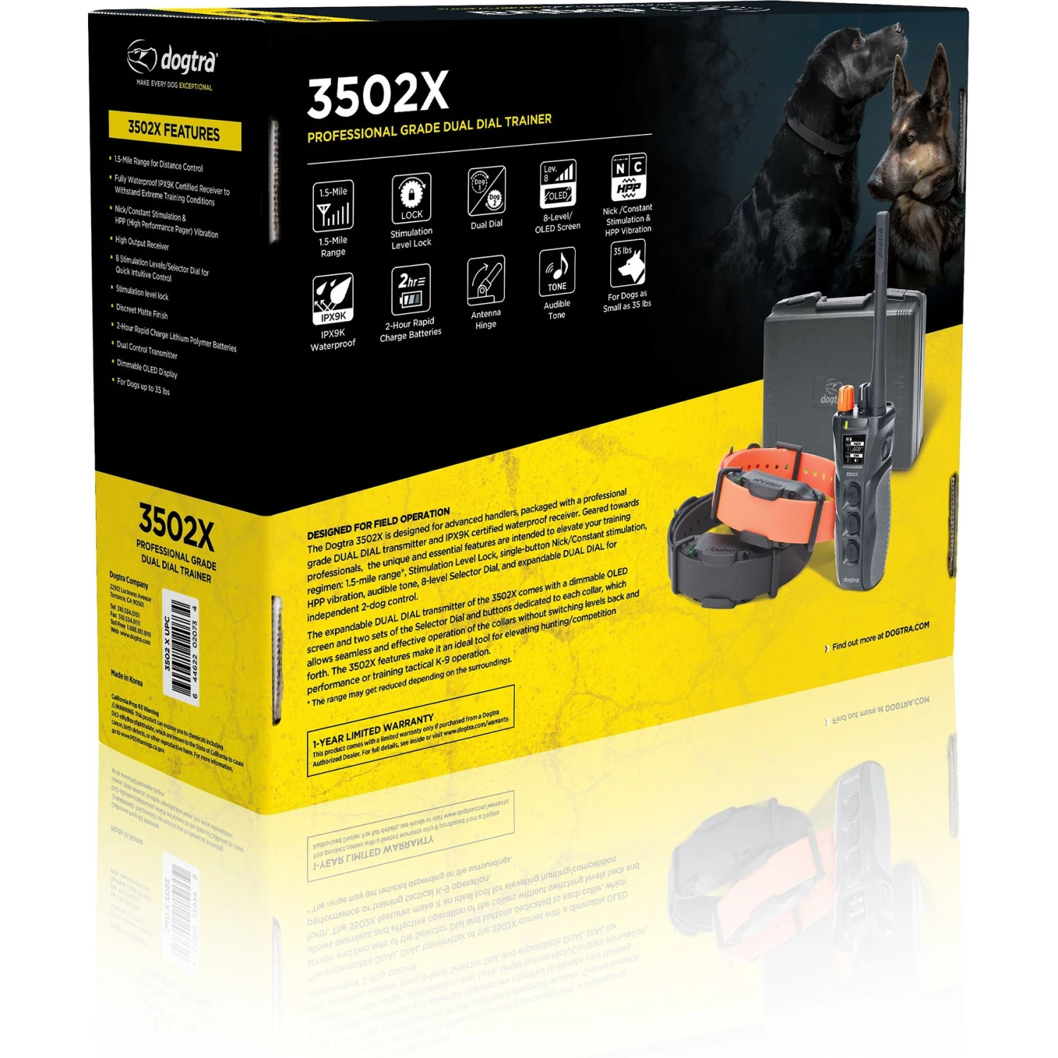 Dogtra 3502X Training E-Collar Waterproof Rechargeable 1.5-mile Range Dog Remote, Black/Orange 2 Dogtra 3502X Training E-Collar Waterproof Rechargeable 1.5-mile Range Dog Remote, Black/Orange - Image 2