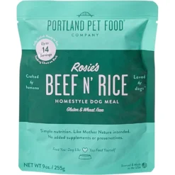 Portland Pet Food Company Rosie's Beef N' Rice Homestyle Wet Dog Food Topper, 9-oz Pouch, Case Of 4