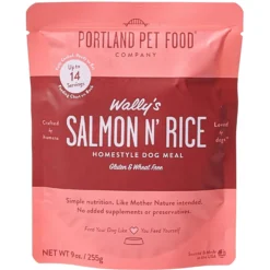 Portland Pet Food Company Wally's Salmon N' Rice Homestyle Wet Dog Food Topper, 9-oz Pouch, Case Of 4