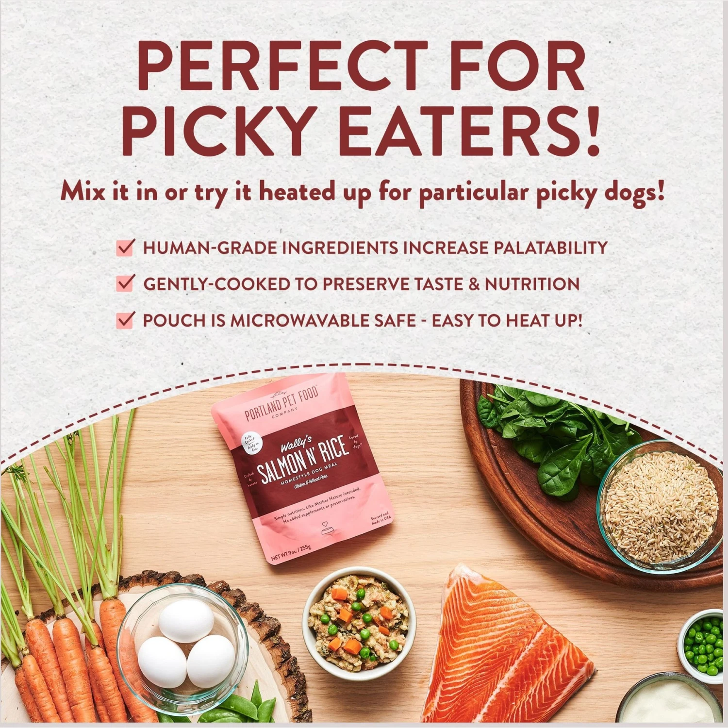 Portland Pet Food Company Wally's Salmon N' Rice Homestyle Wet Dog Food Topper, 9-oz Pouch, Case Of 4 5 Portland Pet Food Company Wally's Salmon N' Rice Homestyle Wet Dog Food Topper, 9-oz Pouch, Case Of 4 - Image 5