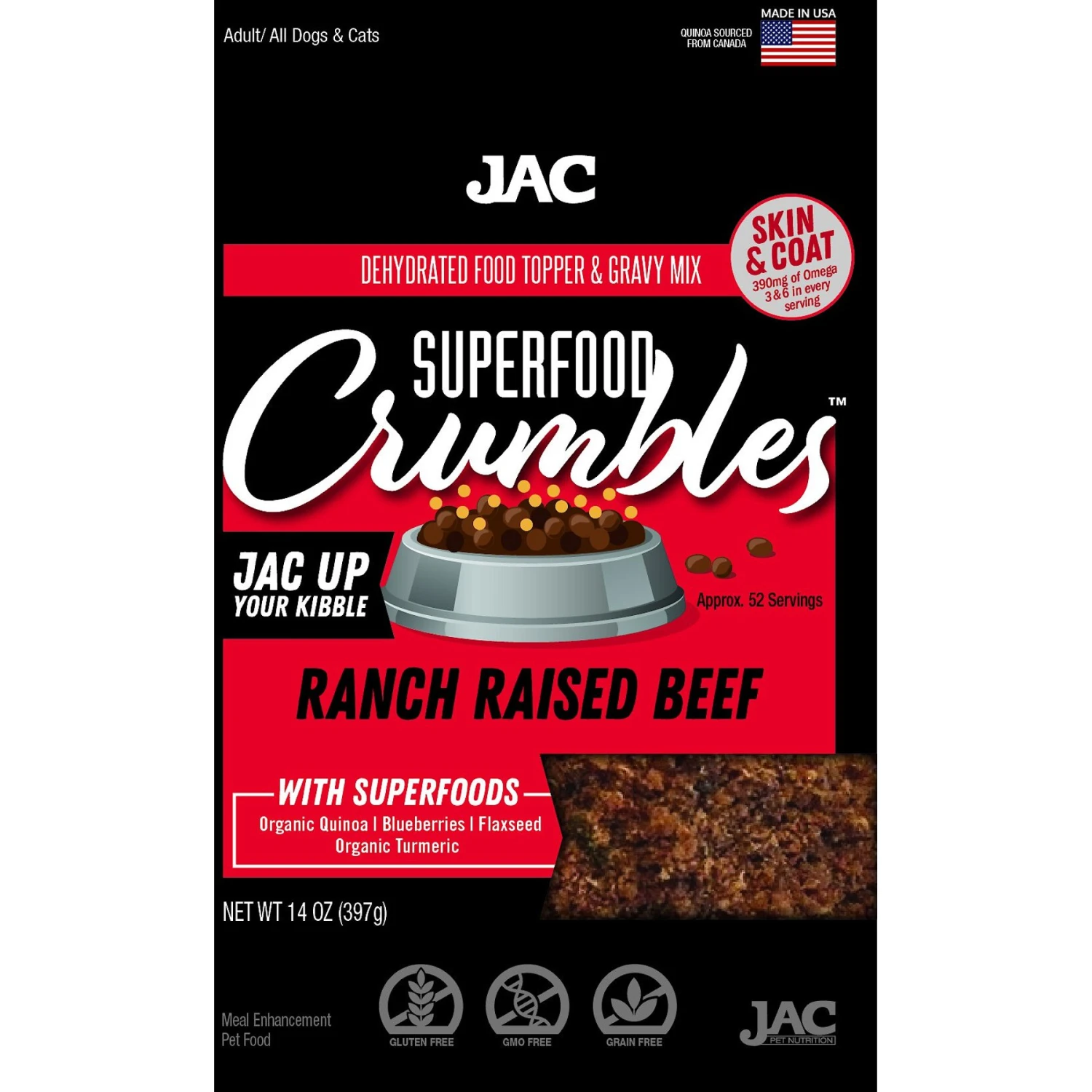 JAC Pet Nutrition Ranch Raised Beef Dehydrated Superfood Dog & Cat Meal Topper 2 JAC Pet Nutrition Ranch Raised Beef Dehydrated Superfood Dog & Cat Meal Topper - Image 2