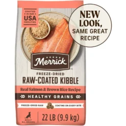Merrick Healthy Grains Raw-Coated Kibble Real Salmon + Brown Rice Recipe Freeze-Dried Dry Dog Food