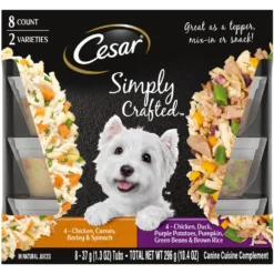 Cesar Simply Crafted Chicken, Duck, Purple Potatoes, Pumpkin, Green Beans & Brown Rice & Chicken, Carrots, Barley & Spinach Variety Pack Adult Wet Dog Food Meal Topper