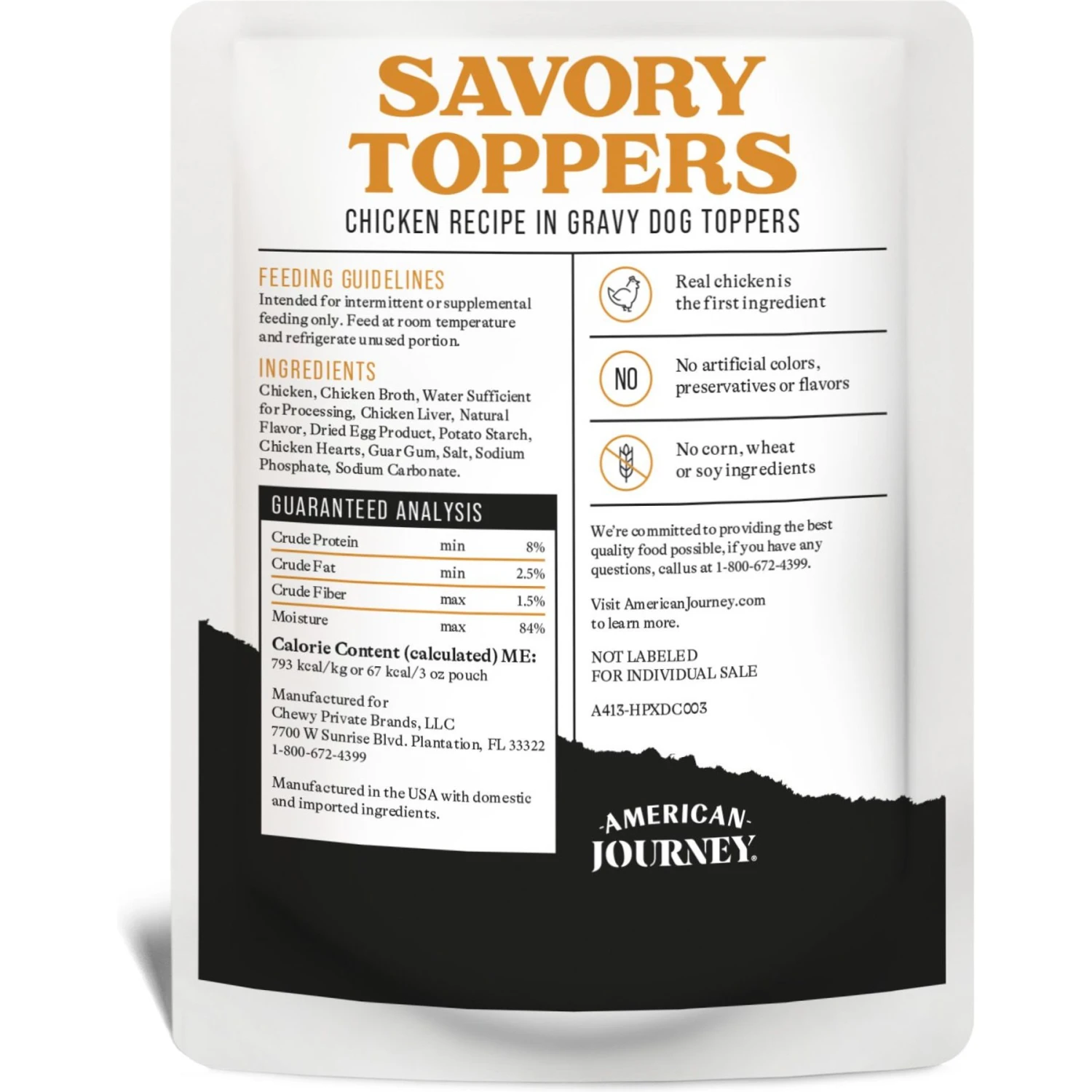 American Journey Savory Toppers Chicken Recipe In Gravy Grain-Free Dog Food Topper, 3-oz Pouches, Case Of 24 2 American Journey Savory Toppers Chicken Recipe In Gravy Grain-Free Dog Food Topper, 3-oz Pouches, Case Of 24 - Image 2