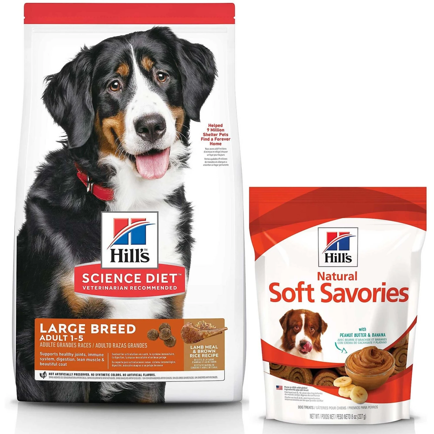 Hill's Science Diet Adult Large Breed Lamb Meal & Brown Rice Dry Dog Food & Hill's Natural Soft Savories With Peanut Butter & Banana Dog Treats 1 Hill's Science Diet Adult Large Breed Lamb Meal & Brown Rice Dry Dog Food & Hill's Natural Soft Savories With Peanut Butter & Banana Dog Treats