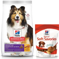 Hill's Science Diet Adult Sensitive Stomach & Sensitive Skin Chicken Recipe Dry Dog Food & Hill's Natural Soft Savories With Peanut Butter & Banana Dog Treats