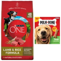 Purina ONE Natural SmartBlend Lamb & Rice Formula Dry Dog Food & Milk-Bone Original Large Biscuit Dog Treats