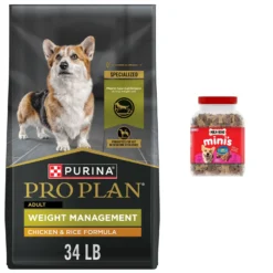 Purina Pro Plan Adult Weight Management Formula Dry Dog Food & Milk-Bone Mini's Flavor Snacks Beef, Chicken & Bacon Flavored Biscuit Dog Treats