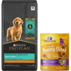 Purina Pro Plan Puppy Shredded Blend Chicken & Rice Formula With Probiotics Dry Dog Food & Wellness Soft Puppy Bites Lamb & Salmon Recipe Grain-Free Natural Dog Treats