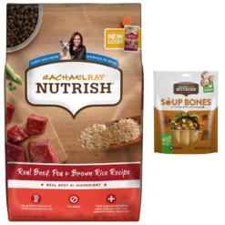 Rachael Ray Nutrish Real Beef, Pea, & Brown Rice Recipe Dry Dog Food & Rachael Ray Nutrish Soup Bones Chicken & Veggies Flavor Dog Treats