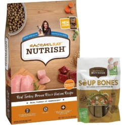 Rachael Ray Nutrish Real Turkey, Brown Rice & Venison Recipe Health Weight Dry Dog Food & Rachael Ray Nutrish Soup Bones Chicken & Veggies Flavor Dog Treats