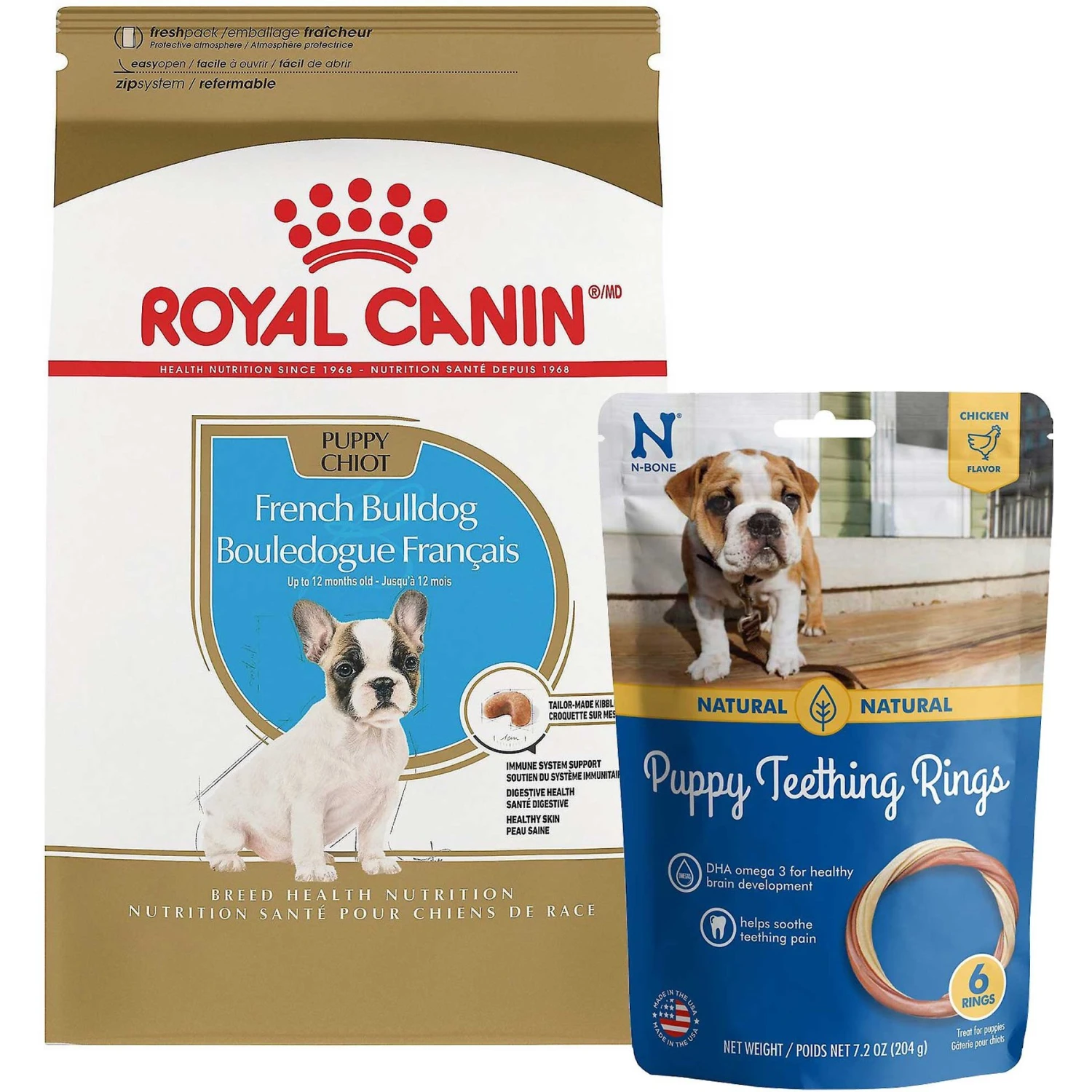 Royal Canin Breed Health Nutrition French Bulldog Puppy Dry Dog Food & N-Bone Puppy Teething Ring Chicken Flavor Dog Treats 1 Royal Canin Breed Health Nutrition French Bulldog Puppy Dry Dog Food & N-Bone Puppy Teething Ring Chicken Flavor Dog Treats