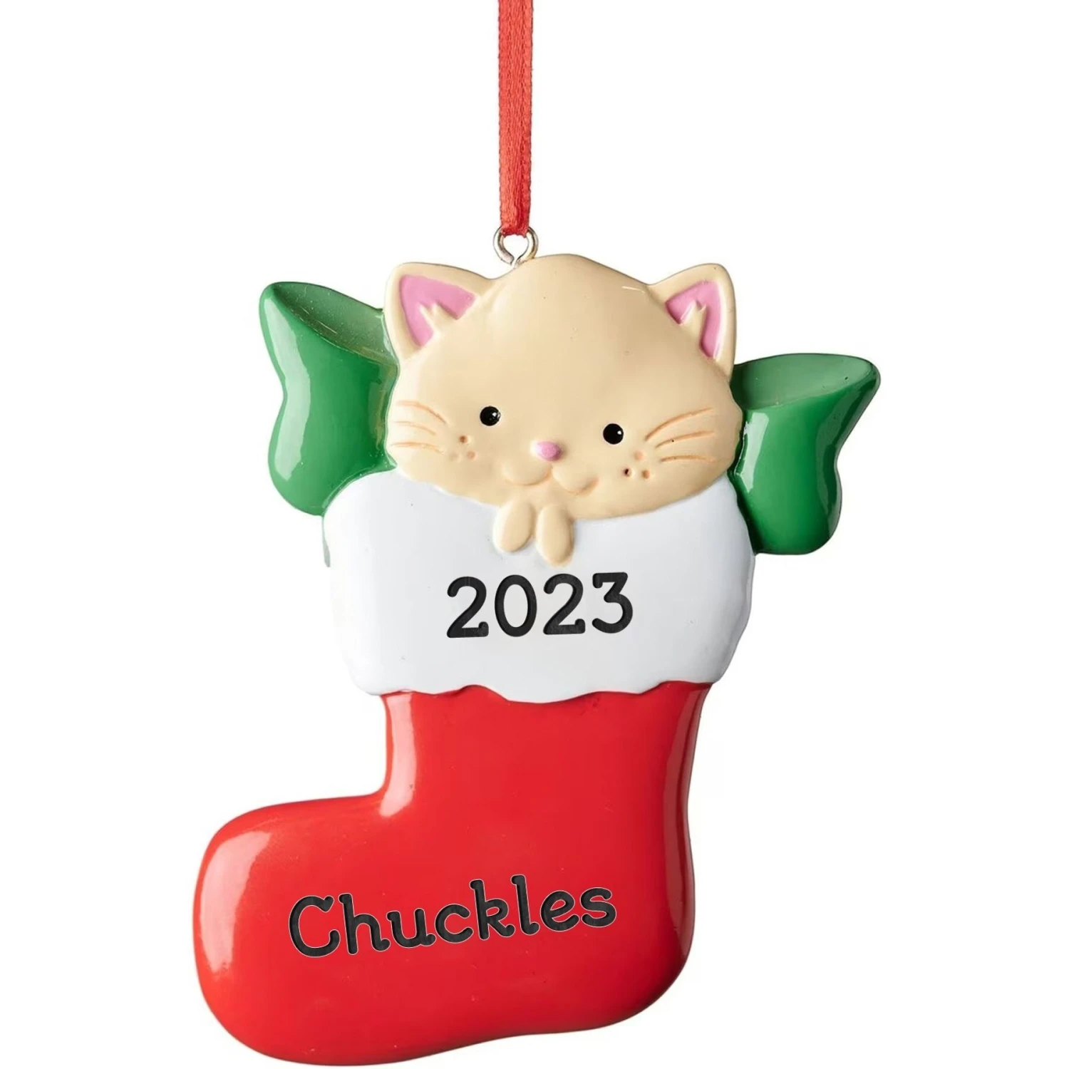 Frisco Cat In Stocking Resin Personalized Ornament 1 Frisco Cat In Stocking Resin Personalized Ornament