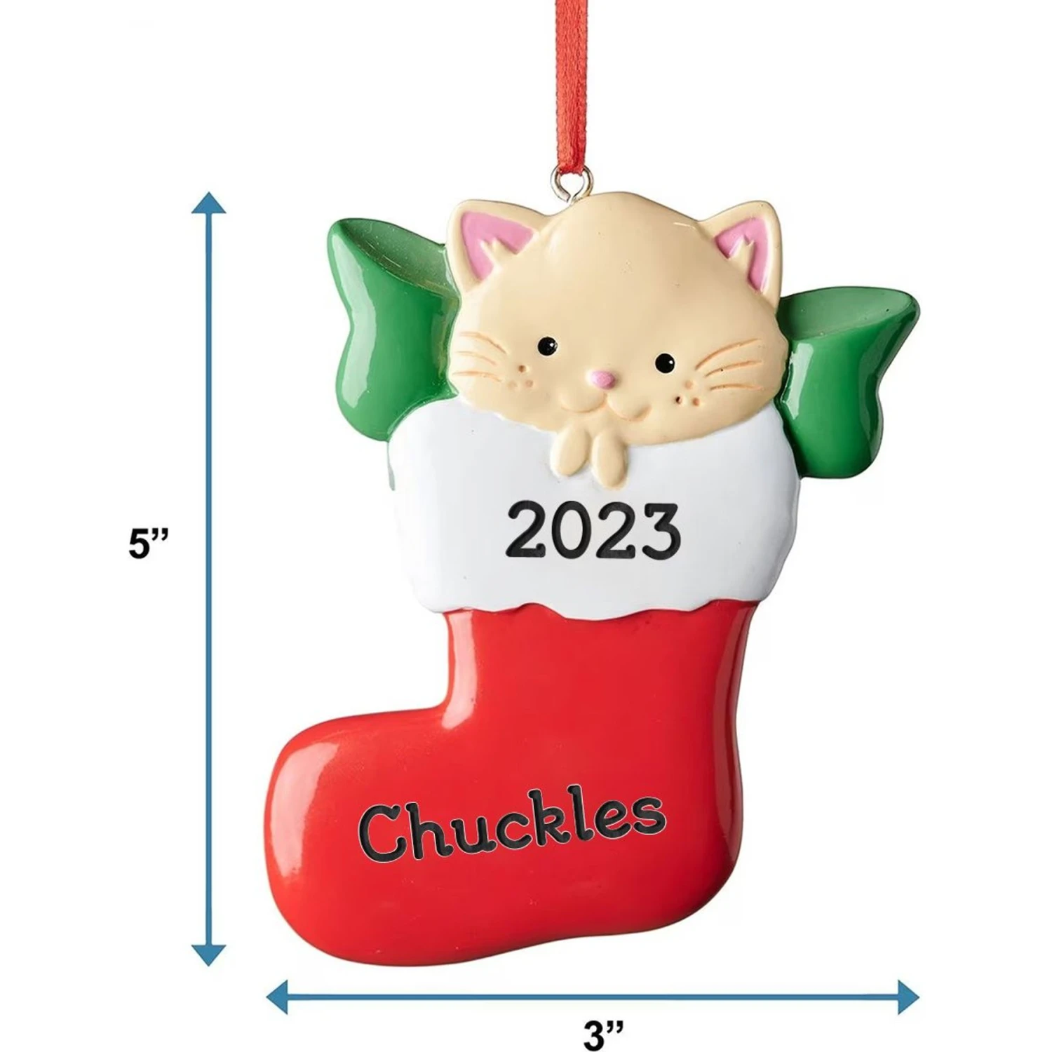 Frisco Cat In Stocking Resin Personalized Ornament 2 Frisco Cat In Stocking Resin Personalized Ornament - Image 2