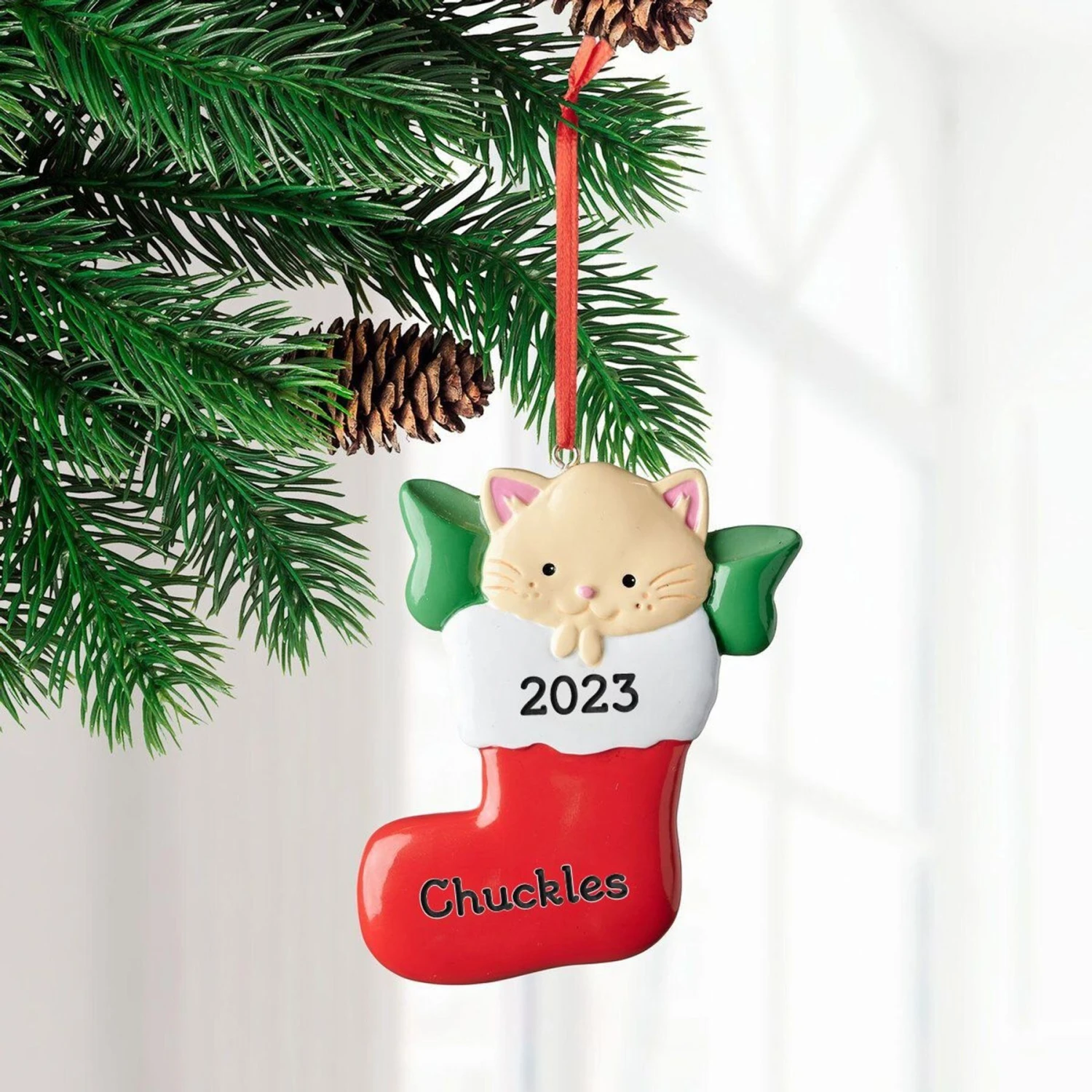 Frisco Cat In Stocking Resin Personalized Ornament 3 Frisco Cat In Stocking Resin Personalized Ornament - Image 3
