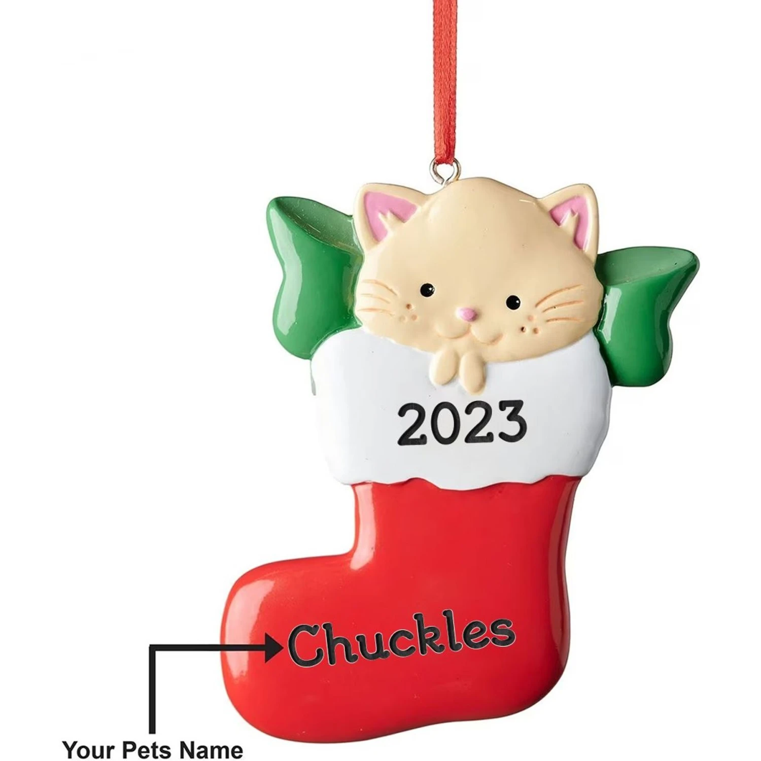 Frisco Cat In Stocking Resin Personalized Ornament 5 Frisco Cat In Stocking Resin Personalized Ornament - Image 5