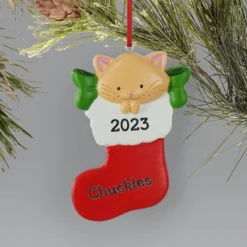 Frisco Cat In Stocking Resin Personalized Ornament 12 Frisco Cat In Stocking Resin Personalized Ornament -Pawsphoria Sales Store 295087 PT5. AC SS1800 V1697131877