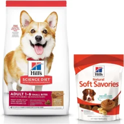 Hill's Science Diet Adult Small Bites Lamb Meal & Brown Rice Recipe Dry Dog Food & Hill's Natural Soft Savories With Peanut Butter & Banana Dog Treats