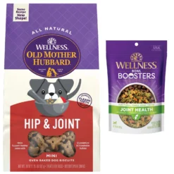 Old Mother Hubbard By Wellness Mother's Solutions Hip & Joint Natural Oven-Baked Biscuits Dog Treats & Wellness CORE Bowl Boosters Joint Health Adult Dry Dog Food Topper, 4-oz Bag