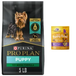 Purina Pro Plan Puppy Toy Breed Chicken & Rice Formula Dry Dog Food & Wellness Soft Puppy Bites Lamb & Salmon Recipe Grain-Free Natural Dog Treats