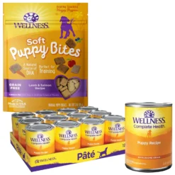 Wellness Complete Health Just For Puppy Canned Dog Food & Wellness Soft Puppy Bites Lamb & Salmon Recipe Grain-Free Natural Dog Treats