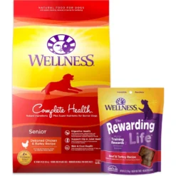 Wellness Complete Health Senior Deboned Chicken & Barley Recipe Dry Dog Food & Wellness Rewarding Life Beef & Turkey Grain-Free Soft & Chewy Natural Dog Treats