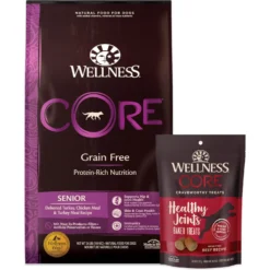 Wellness CORE Grain-Free Senior Deboned Turkey Recipe Dry Dog Food & Wellness CORE Healthy Joints Beef Grain-Free Crunchy Dog Treats