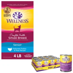 Wellness Small Breed Complete Health Senior Deboned Turkey & Peas Recipe Dry Dog Food & Wellness Complete Health Senior Formula Natural Canned Dog Food