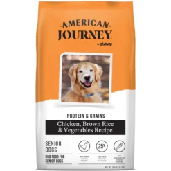 American Journey Protein & Grains Senior Chicken, Brown Rice & Vegetables Recipe Dry Dog Food & American Journey Poultry & Beef Variety Pack Grain-Free Canned Dog Food -Pawsphoria Sales Store 302228 PT5. AC SS1800 V1694612385