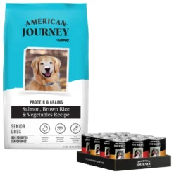 American Journey Protein & Grains Senior Salmon, Brown Rice & Vegetables Recipe Dry Dog Food, 28-lb Bag & American Journey Poultry & Beef Variety Pack Grain-Free Canned Dog Food